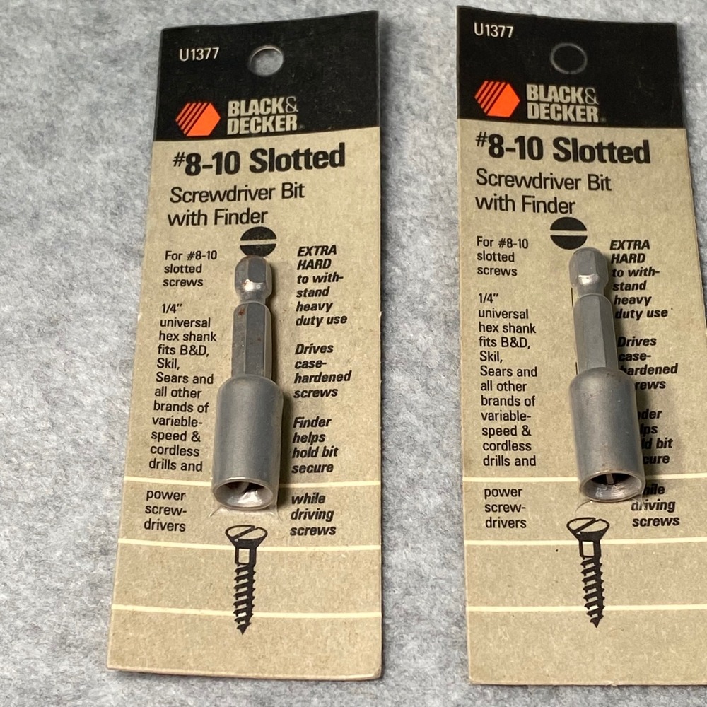 Black & Decker Slotted Screwdriver Bit with Finder 2pk #8-10 1/4 Hex Shank NEW